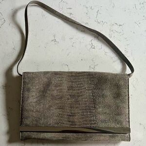 Michael Kors gray snakeskin print leather oversized clutch/ shoulder bag
